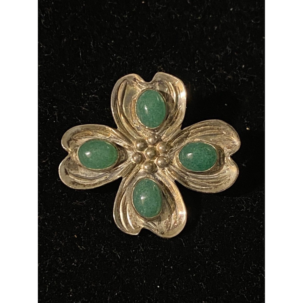 Vintage Sterling Dogwood Flower Pin Set W/‎ Jade
